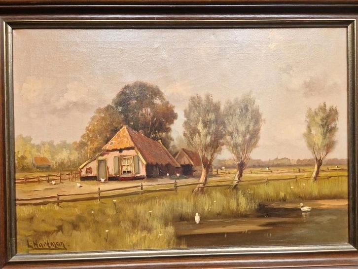 Leo Hartman Schilderij - Landschap met Boerderij, Antiek en Kunst, Kunst | Schilderijen | Klassiek, Ophalen of Verzenden