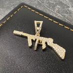 14 karaat gouden hanger wapen kettinghanger uzi, Ophalen of Verzenden, Zo goed als nieuw, Goud, Kruis of Symbool