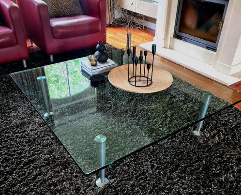 COMPLETE ZITHOEK SALONTAFEL-2FAUTEUILS-1HOCKER, Huis en Inrichting, Banken | Complete zithoeken, Gebruikt, Leer, Metaal, Stof