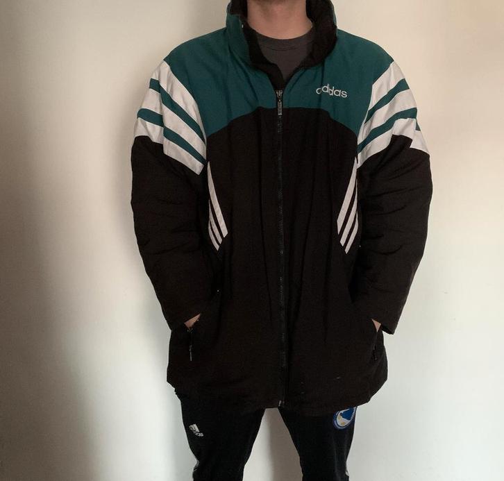Vintage 90s-00s Adidas Track Parka Jas, Kleding | Heren, Jassen | Winter, Gedragen, Maat 52/54 (L), Zwart, Ophalen of Verzenden