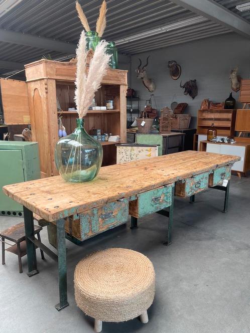 Oude werkbank, werktafel, toonbank, keuken, vintage, Antiek en Kunst, Curiosa en Brocante, Ophalen