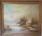Olieverf schilderij op doek boerderij aan het water,Nr 2, Antiek en Kunst, Kunst | Schilderijen | Klassiek, Ophalen