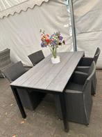 Tuinset | 4 stoelen (Brown) | 160cm tafel (Grey), Tuinset, Eettafel, Kunststof, Ophalen of Verzenden