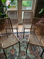 4 stoelen rotan met zilveren poten, Huis en Inrichting, Stoelen, Ophalen, Gebruikt, Overige kleuren, Riet of Rotan