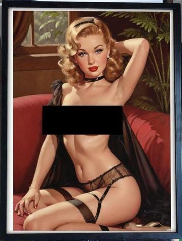 [Poster in Frame] Sexy Retro Pin up Naakt. beschikbaar voor biedingen