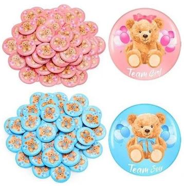 12 genderreveal buttons Team Boy en Team Girl Bear beschikbaar voor biedingen