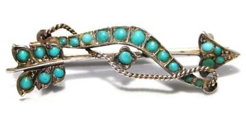 Engelse Antieke Zilver Turquoise Pijl & Boog Liefdes Broche  beschikbaar voor biedingen