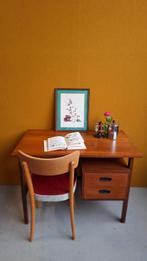 Retro Bureau met Lades, vintage teakhouten desk, werkplek, Ophalen, Gebruikt, Vintage, Nvt