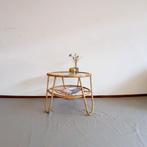Vintage rotan tafel, 50 tot 100 cm, Minder dan 50 cm, Glas, Rond
