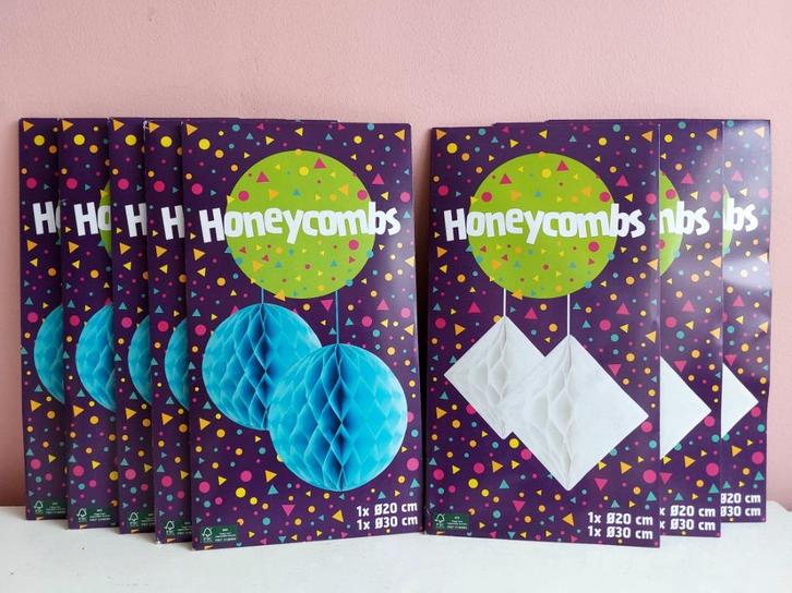 16 Honeycombs - 8 pakken met witte en blauwe feest decoratie, Hobby en Vrije tijd, Feestartikelen, Nieuw, Versiering, Geboorte of Huwelijk