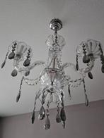 Kroonluchter met 3 lampjes en grijze druppels, Ophalen, Gebruikt, Glas, Klassiek