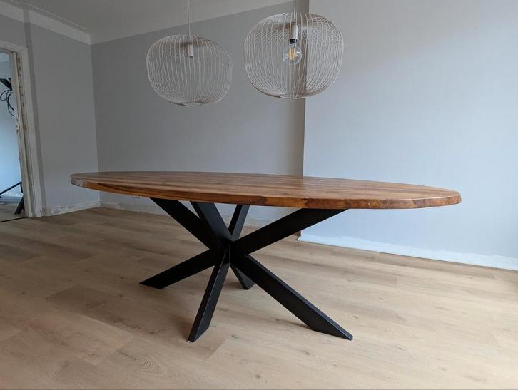 Ovale eettafel mangohout 220x110 cm, Huis en Inrichting, Tafels | Eettafels, 100 tot 150 cm, 200 cm of meer, Ovaal, Ophalen