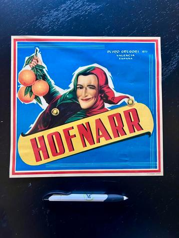 Hofnar(r) sinaasappel kistetiket beschikbaar voor biedingen