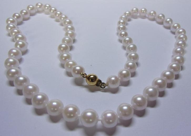 Nieuw parelcollier, 45.5 cm, 29.20 gr, 14 karaat gouden slot, Sieraden, Tassen en Uiterlijk, Kettingen, Nieuw, Goud, Wit, Met edelsteen