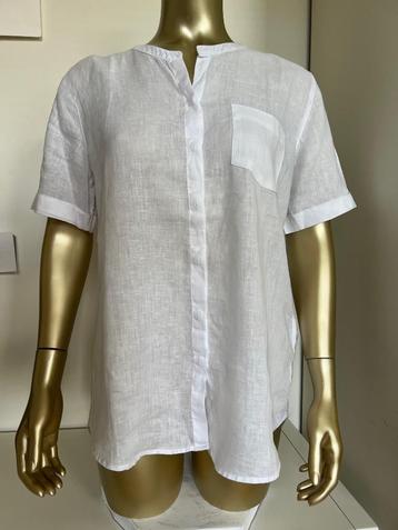 Witte linnen blouse, tuniek, korte mouwen, Brax, maat 38 beschikbaar voor biedingen