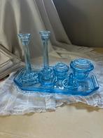 Depressie glazen kap tafel set 1900 blauw izgst, Antiek en Kunst, Antiek | Glas en Kristal, Ophalen of Verzenden