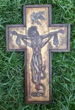 Opaline crucifix met gouden tinten, Antiek en Kunst, Antiek | Religie, Ophalen of Verzenden