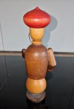 Vintage Duitse houten popje met rode muts en pijp, Ophalen of Verzenden
