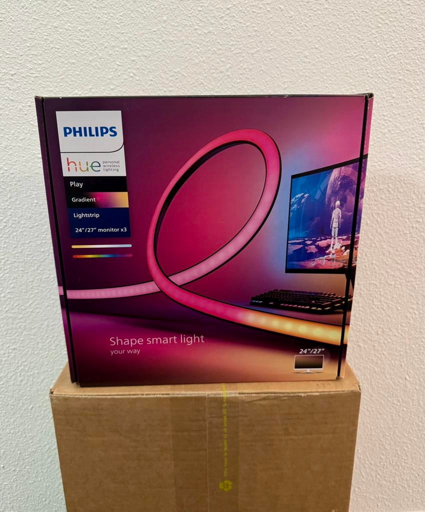 Philips Hue Play Gradient Lightstrip 24/27” monitor x3, Led-lamp, Minder dan 30 watt, Zo goed als nieuw, E27 (groot)