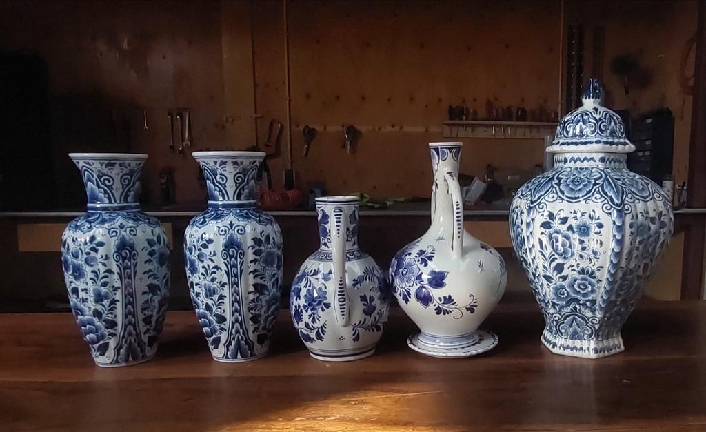 Set van 5 antieke Delfts Blauwe vazen, Antiek en Kunst, Ophalen of Verzenden