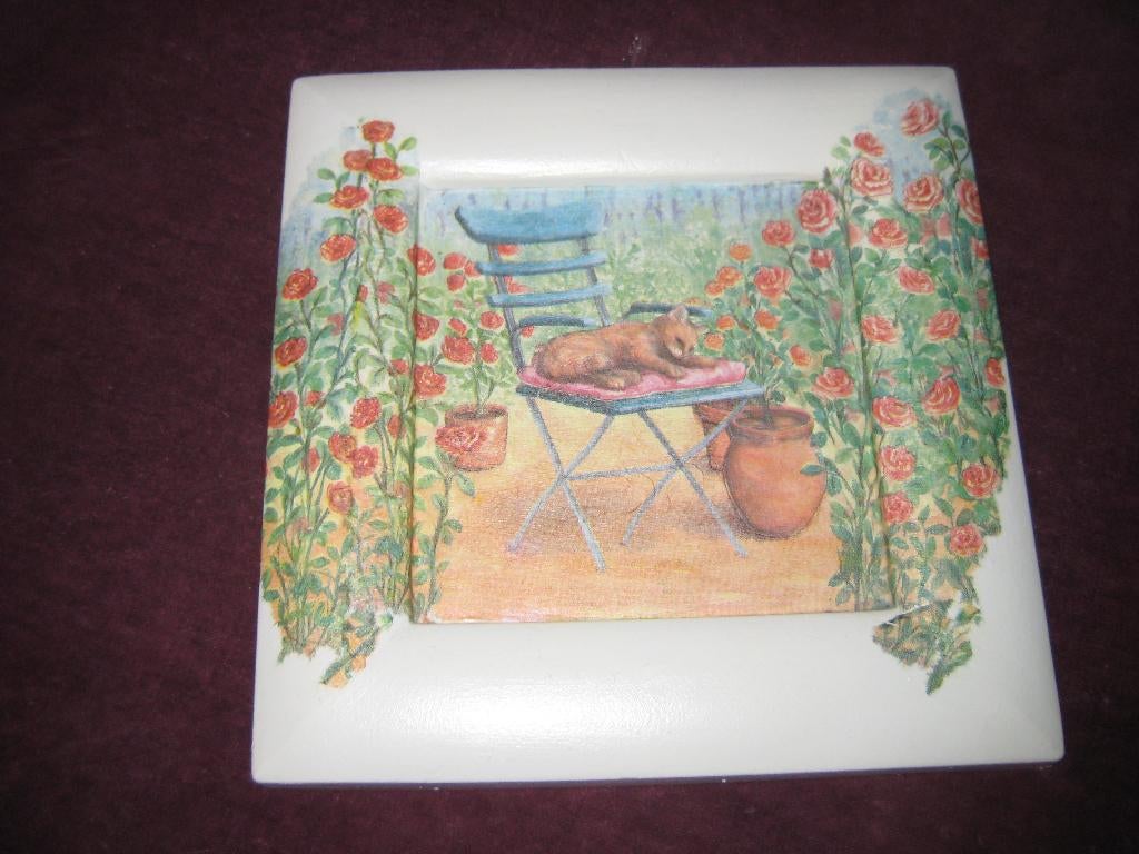 Bild in servetten-techniek met kat, Ophalen of Verzenden, Zo goed als nieuw, Decoratieobject