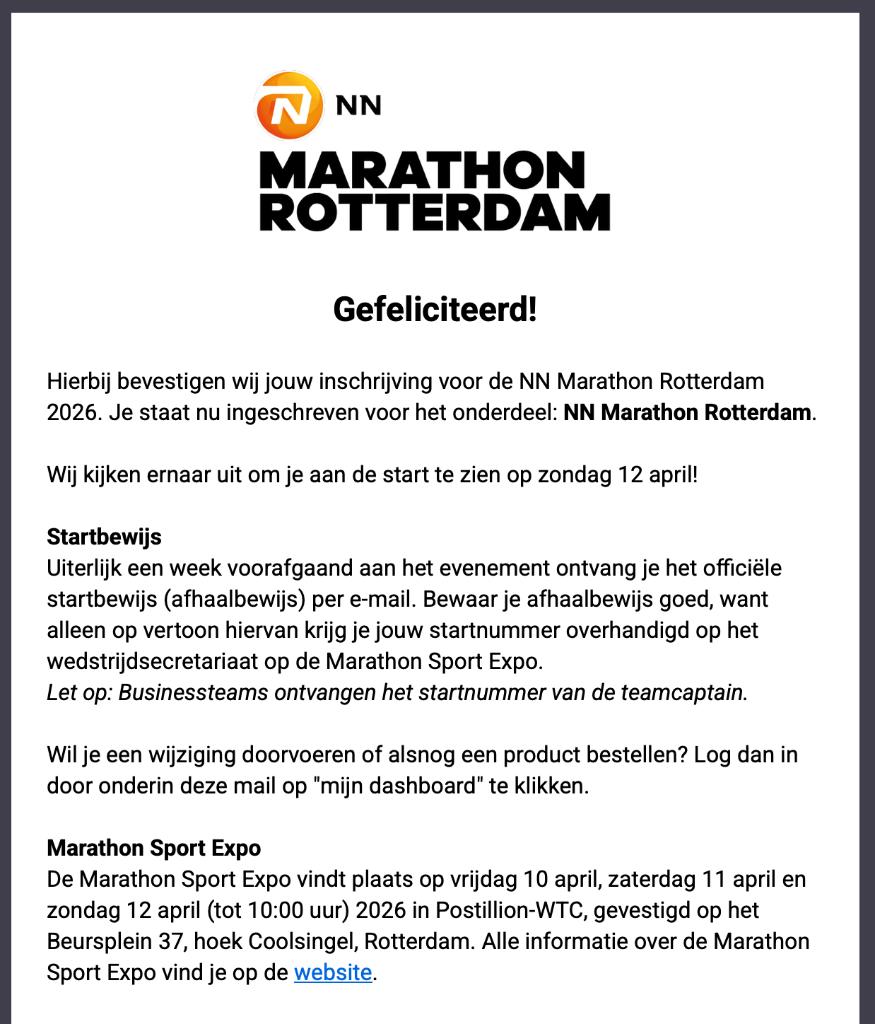 Startbewijs marathon rotterdam, Eén persoon