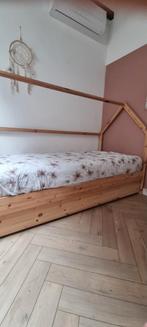 Huisjesbed met lade, Ophalen, 90 cm, Eenpersoons, Wit