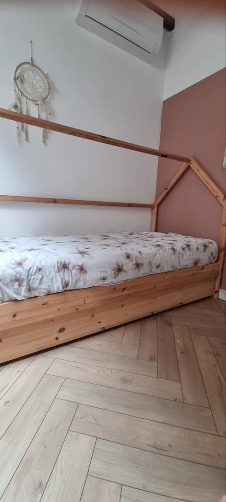Huisjesbed met lade, Huis en Inrichting, Slaapkamer | Bedden, Eenpersoons, 90 cm, Hout, Wit, Ophalen
