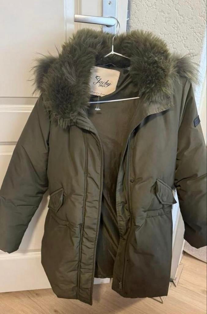 Jacky Luxury winterjas met bontkraag, Kleding | Dames, Jassen | Winter, Gedragen, Maat 38/40 (M), Groen, Ophalen of Verzenden