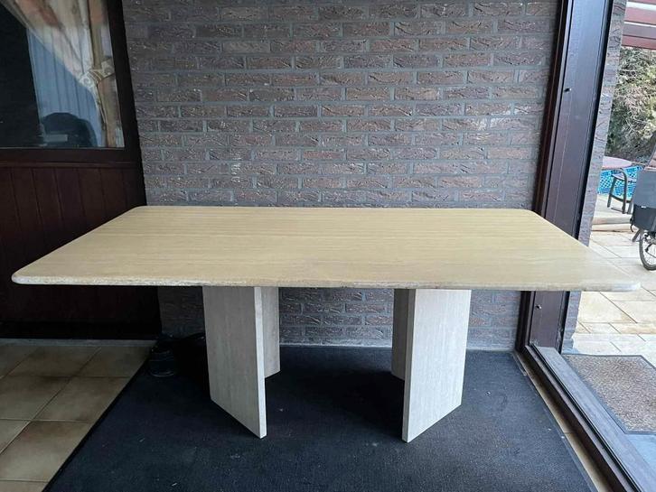 rechthoekige travertin eettafel - 180x90, Huis en Inrichting, Tafels | Eettafels, Gebruikt, 50 tot 100 cm, 150 tot 200 cm, Vijf personen of meer