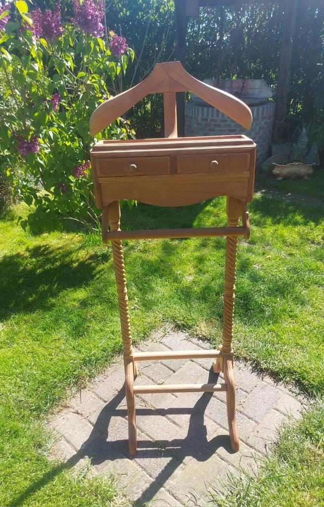 Vintage stevige houten dressboy kledinghanger met laden, Ophalen, Hout, Wandkapstok, Minder dan 100 cm