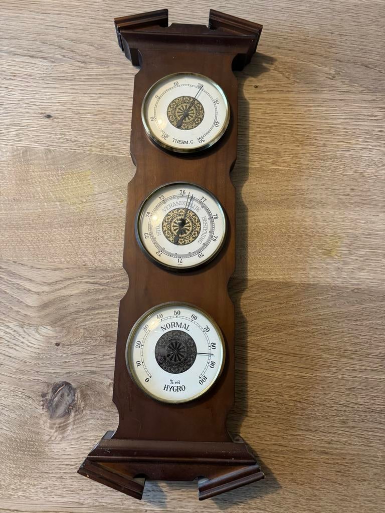 Vintage Barometer met Thermometer en Hygrometer, Ophalen of Verzenden, Gebruikt, Weerstation