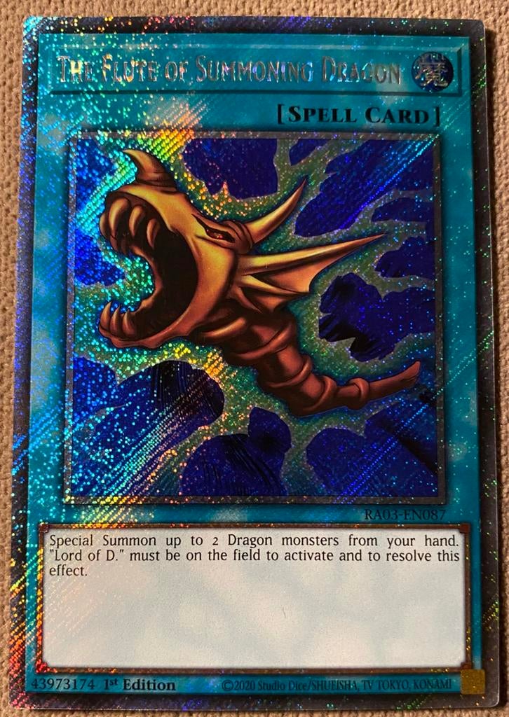 Yu-Gi-Oh! The Flute of Summoning Dragon RA03 1st !, Ophalen of Verzenden, Zo goed als nieuw, Losse kaart, Foil