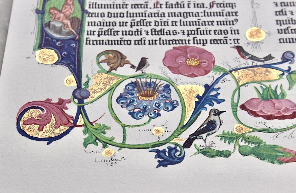 Bijbel Biblia GUTENBERG (ca. 1455) 1 Blad Genesis 1 + GOUD!, Ophalen of Verzenden, Gutenberg Bijbel Biblia