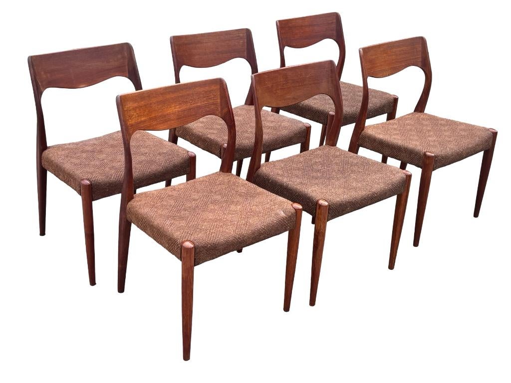 Vintage Set Van 6 Moller Fristho Stoelen 60's Design, Huis en Inrichting, Stoelen, Gebruikt, Bruin, Vintage, Stof