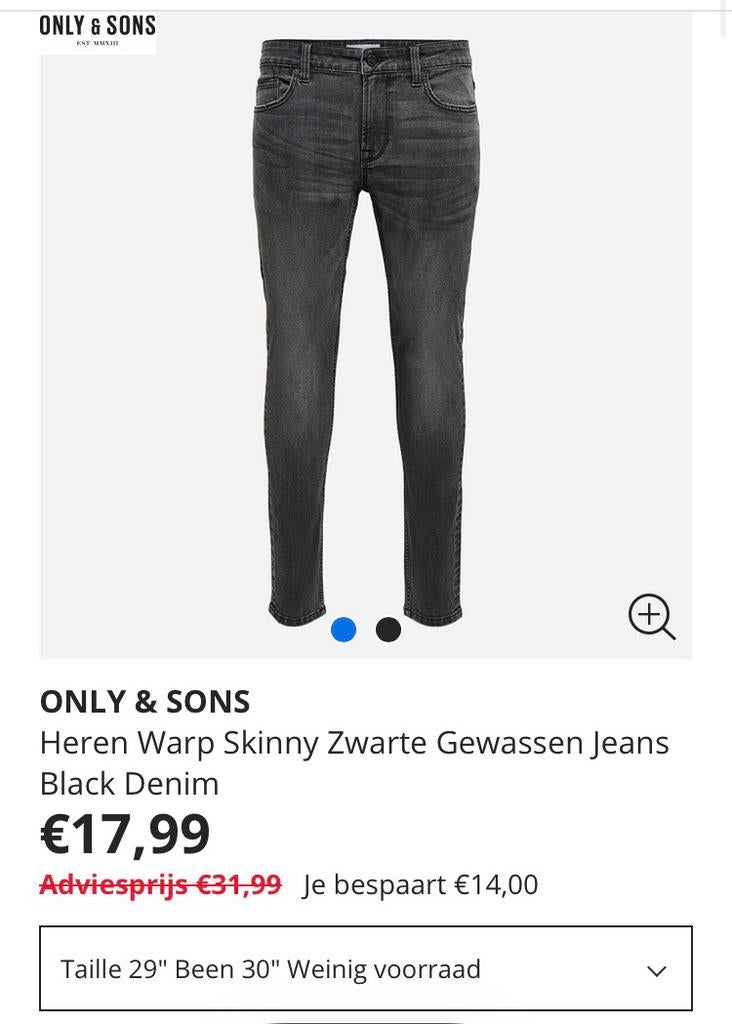 Only & Sons Skinny Jeans Zwart 29/30 Nieuw, Kleding | Heren, Spijkerbroeken en Jeans, Ophalen of Verzenden, Zo goed als nieuw