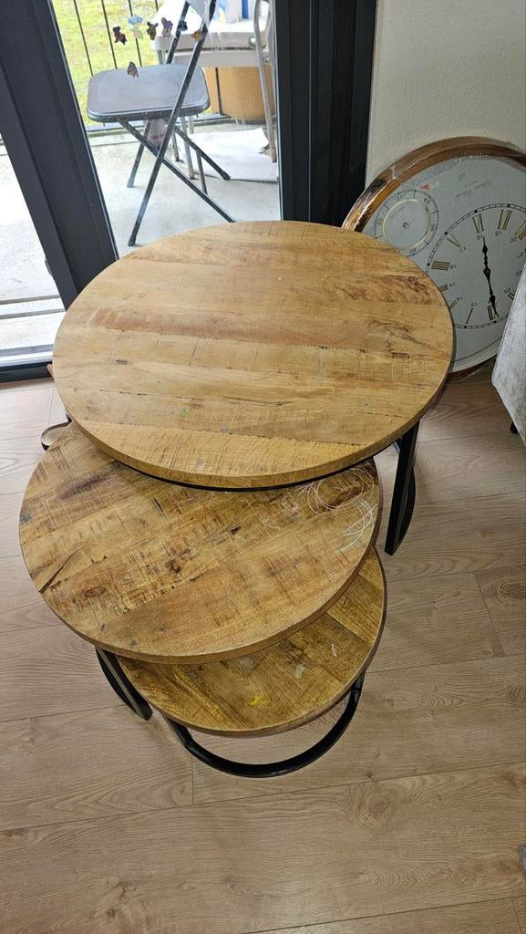 Salon tafel driedelig, Ophalen of Verzenden, Rechthoekig, 75 cm of meer