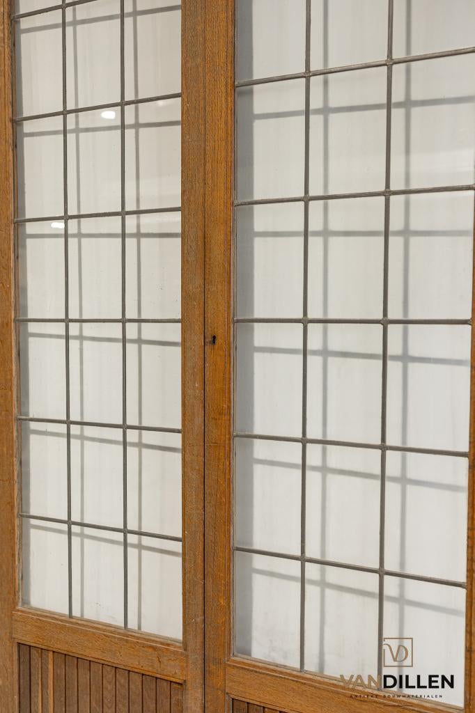 Smalle set antieke ensuite openslaande deuren glas in lood, Gebruikt, Binnendeur, 200 tot 215 cm, Vouwdeur