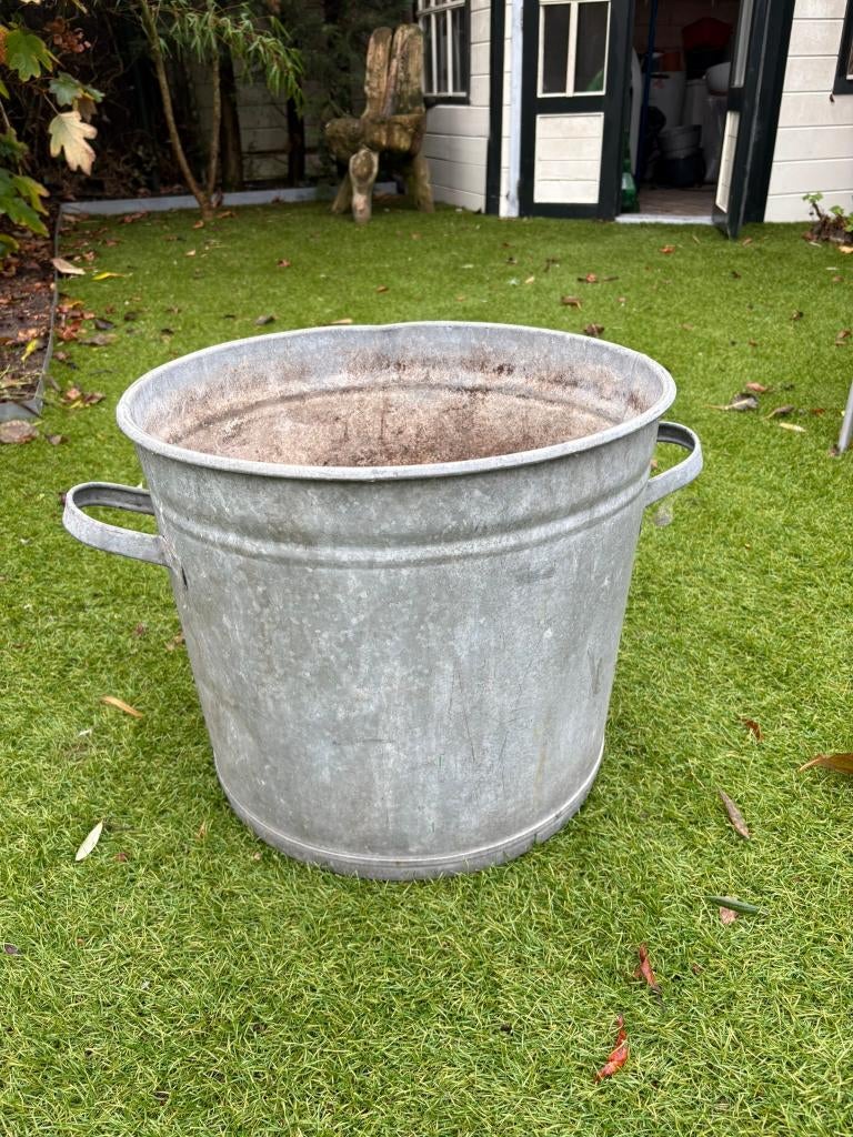 Vintage Metalen Plantenbak, Ophalen, Gebruikt, Minder dan 60 cm, Rond