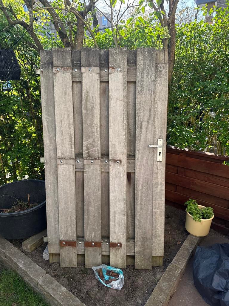 Hardhouten tuindeur 180x100cm met duimankers, Ophalen, Met poort, Gebruikt, Tuinhek