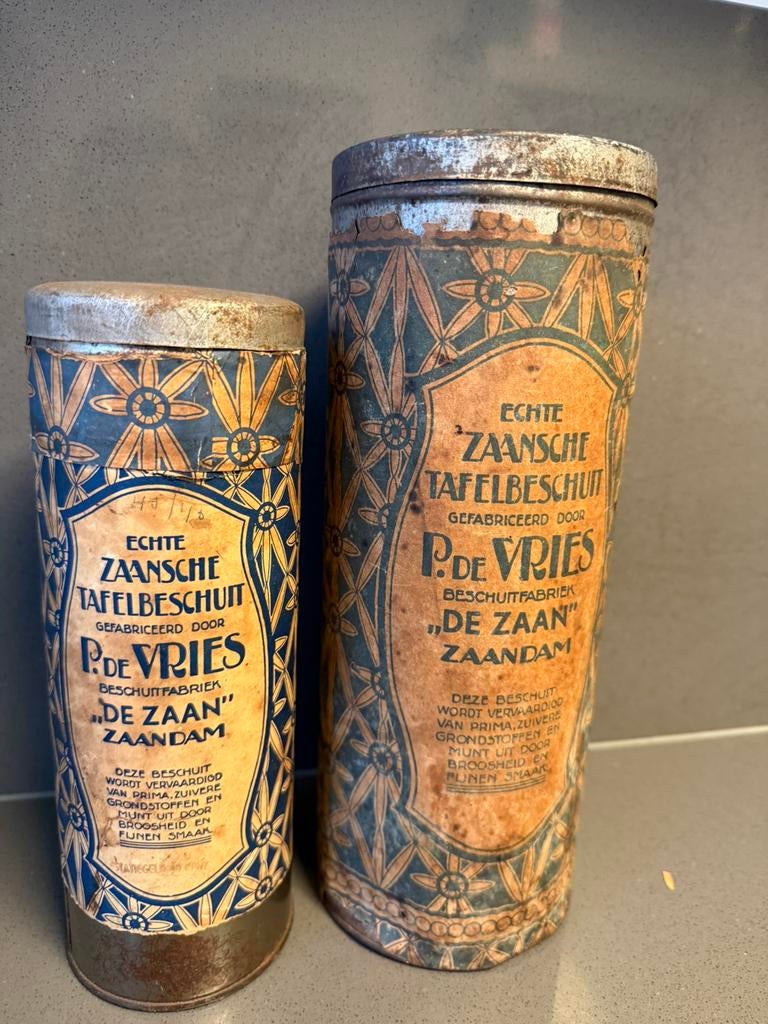 Twee zeer oude papieren wikkel De Zaan Beschuit bussen, Verzamelen, Blikken, Ophalen of Verzenden, Overige