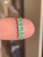 Zilveren vintagering met prinses geslepen smaragd, Sieraden, Tassen en Uiterlijk, Ringen, Gebruikt, Ophalen of Verzenden, Kleiner dan 17