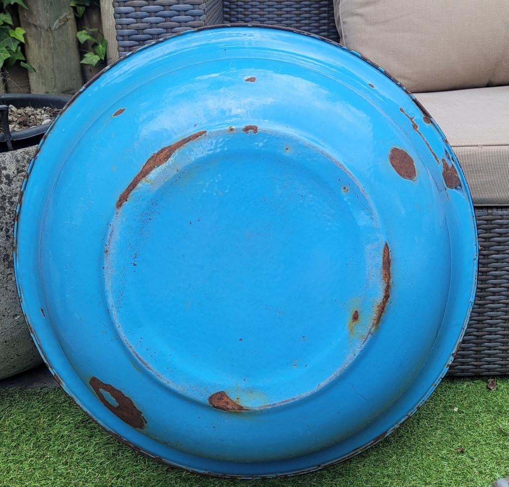Grote blauwe emaille waskom - Vintage decoratie, Ophalen of Verzenden