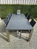Hardstenen tuintafel met RVS onderstel + 6 stoelen, Tuin en Terras, Tuintafels, Ophalen, Gebruikt, Rechthoekig, Rvs