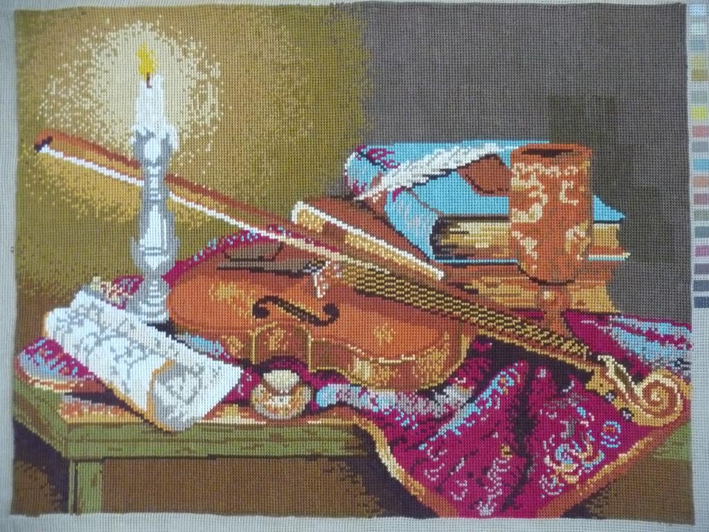 Borduurwerk-pakket "Viool-kaarsen., Hobby en Vrije tijd, Borduren en Borduurmachines, Ophalen of Verzenden, Nieuw, Handborduren