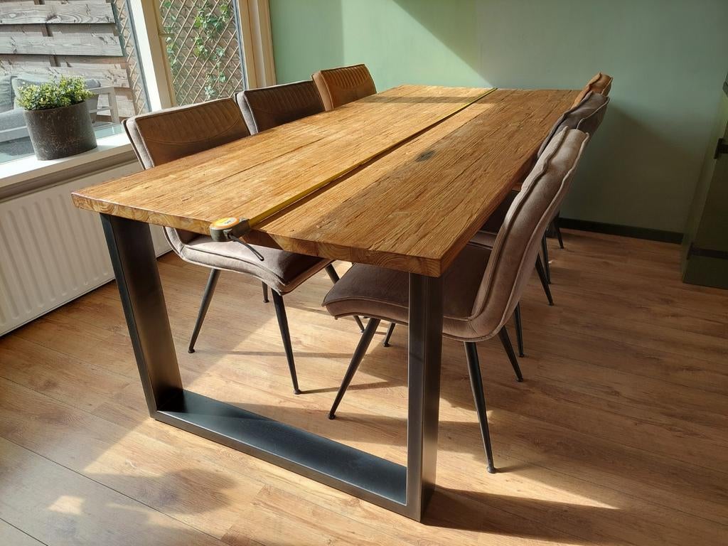 Tafel met stoelen!, Huis en Inrichting, Tafels | Eettafels, Ophalen, Gebruikt, Teakhout, 200 cm of meer