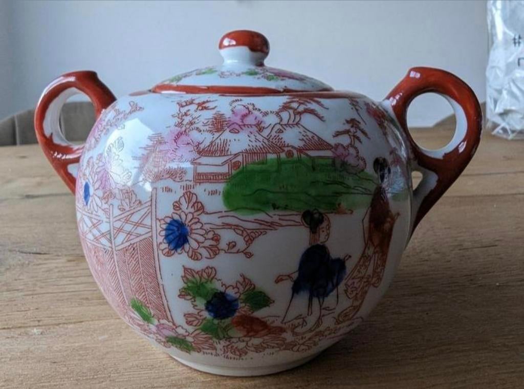 Chinees porseleinen suiker en melk kannetje plus 3 borden, Ophalen of Verzenden