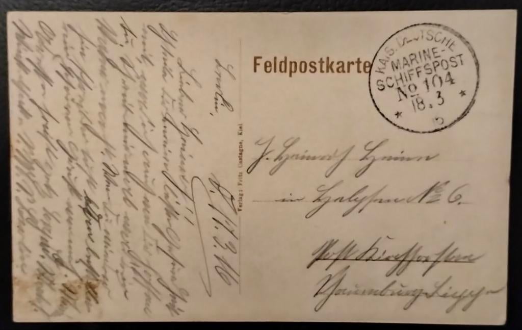 Feldpostkarte Gelopen als Marine Schiffspost 1916., Verzenden, Marine, Duitsland, Overige typen
