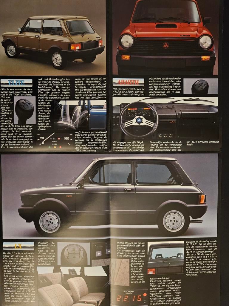 Brochure Lancia A112 incl Abarth, Ophalen of Verzenden, Zo goed als nieuw, Overige merken