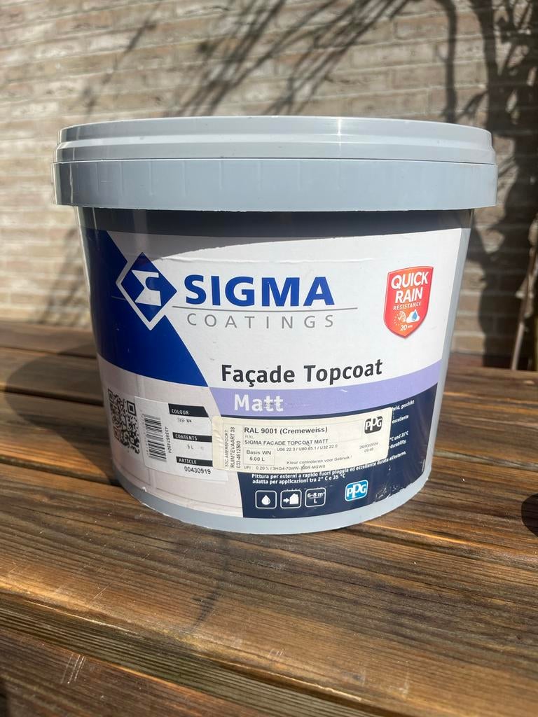 Sigma Facade Topcoat Matt RAL 9001 5L ongeopend, 5 tot 10 liter, Wit, Nieuw, Ophalen of Verzenden